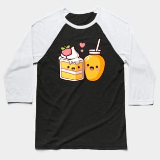 Cute Mango Milkshake and a Mango Cake with Hearts | Kawaii Style Couple Gift Baseball T-Shirt